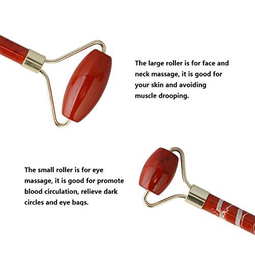 mookaitedecor mookaitedecor Red Jasper Stone Roller for Face Massage Neck, Anti-Aging Facial Massager with Double Rollers