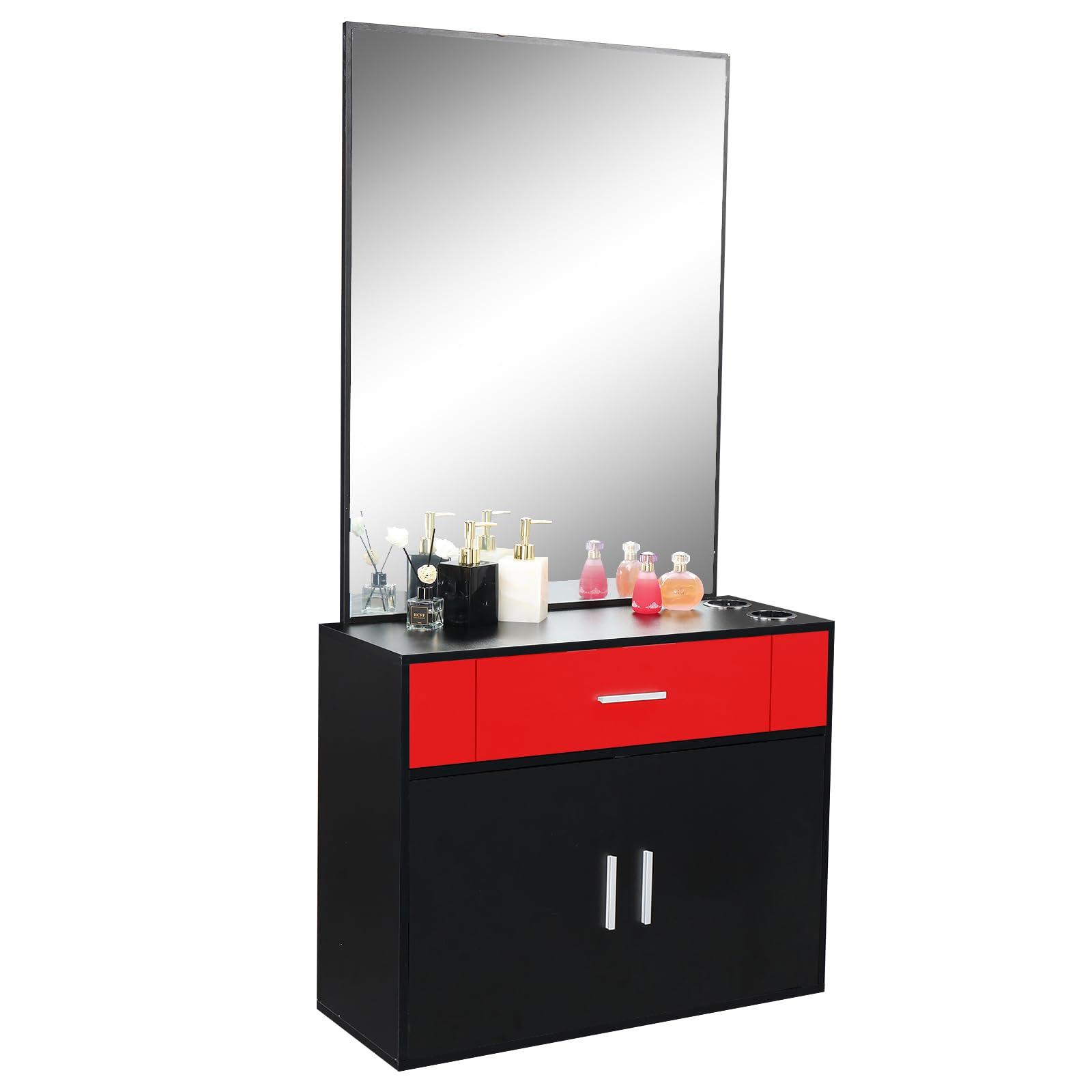 JHshop Black Barber Salon Station Makeup Cabinet Wall Mount Hair Styling Beauty Spa Equipment Set with Mirror,Beauty Spa Storage Equipment,Spa Storage Systems 29.6\" L x11.8 W x 59.4\" H