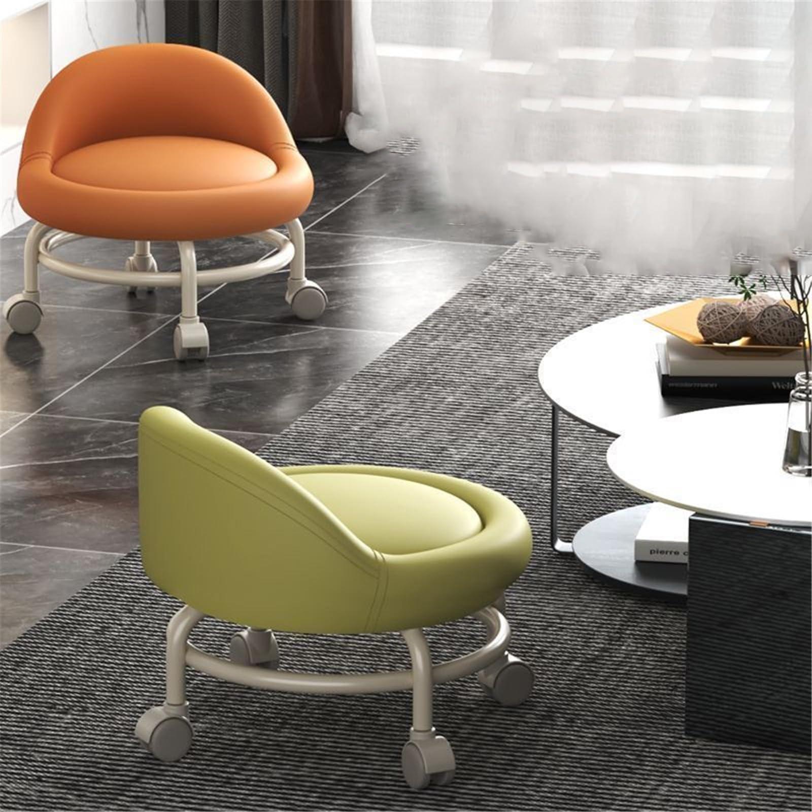 AMair Low Rolling Stool with Wheels and Backrest, Swivel Chair Stool PU Leather Sponge Padded Low Roller Seat Stool for Home Cleaning, Fitness, Laundry (Color : G)