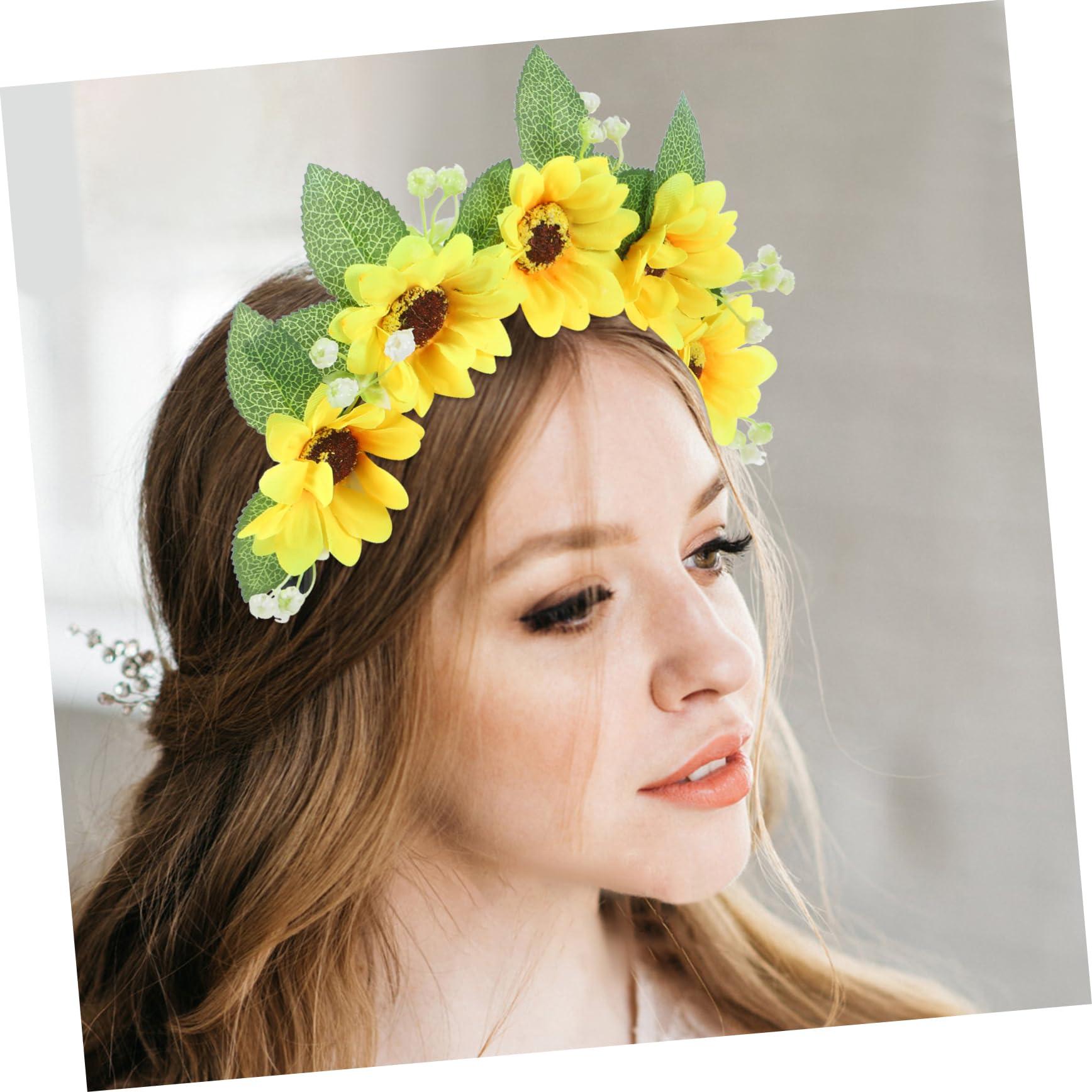 HAKIDZEL HAKIDZEL Garland Headband Boho Decor Flower Headbands 70s Headband Sunflower Hair Accessories Flower Head Bands for Women Flower Headband for Women Bohemian Headband Crown Fabric Miss Daisy