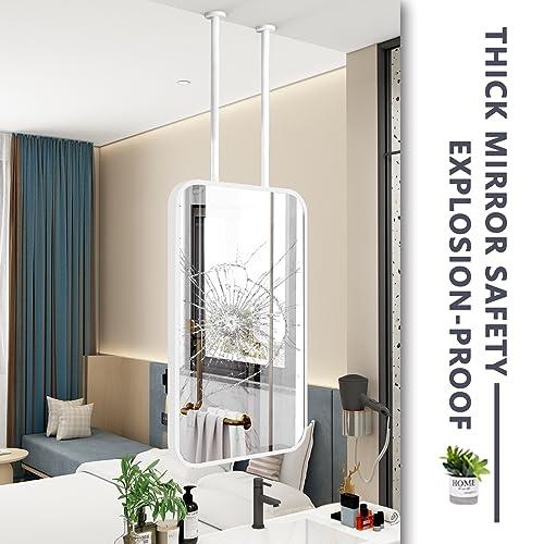 Gaommini Gaommini Ceiling Mounted Hanging Mirror Square with White Metal Frame and Double Boom, Bathroom Mirrors Large Rectangle Mirror for Vanity Makeup Shaving (Size : 40cmx60cm)