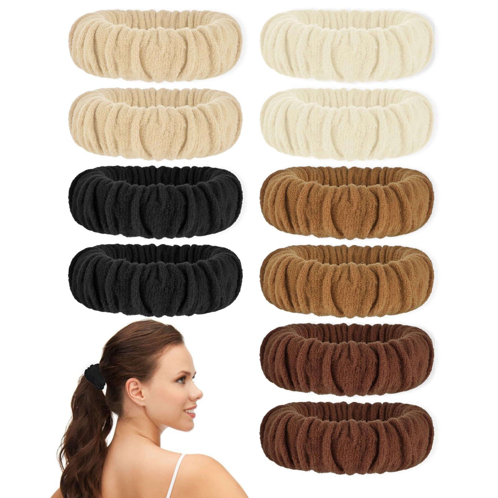 Nogeqi Nogeqi 10 Pcs Cotton Hair Scrunchies for Girls, No Tug Scrunchy Hair Ties fluffy Ponytail Holders, Strong Elasticity Hair Scrunchies for Thin Hair Thick Hair (Chocolate)