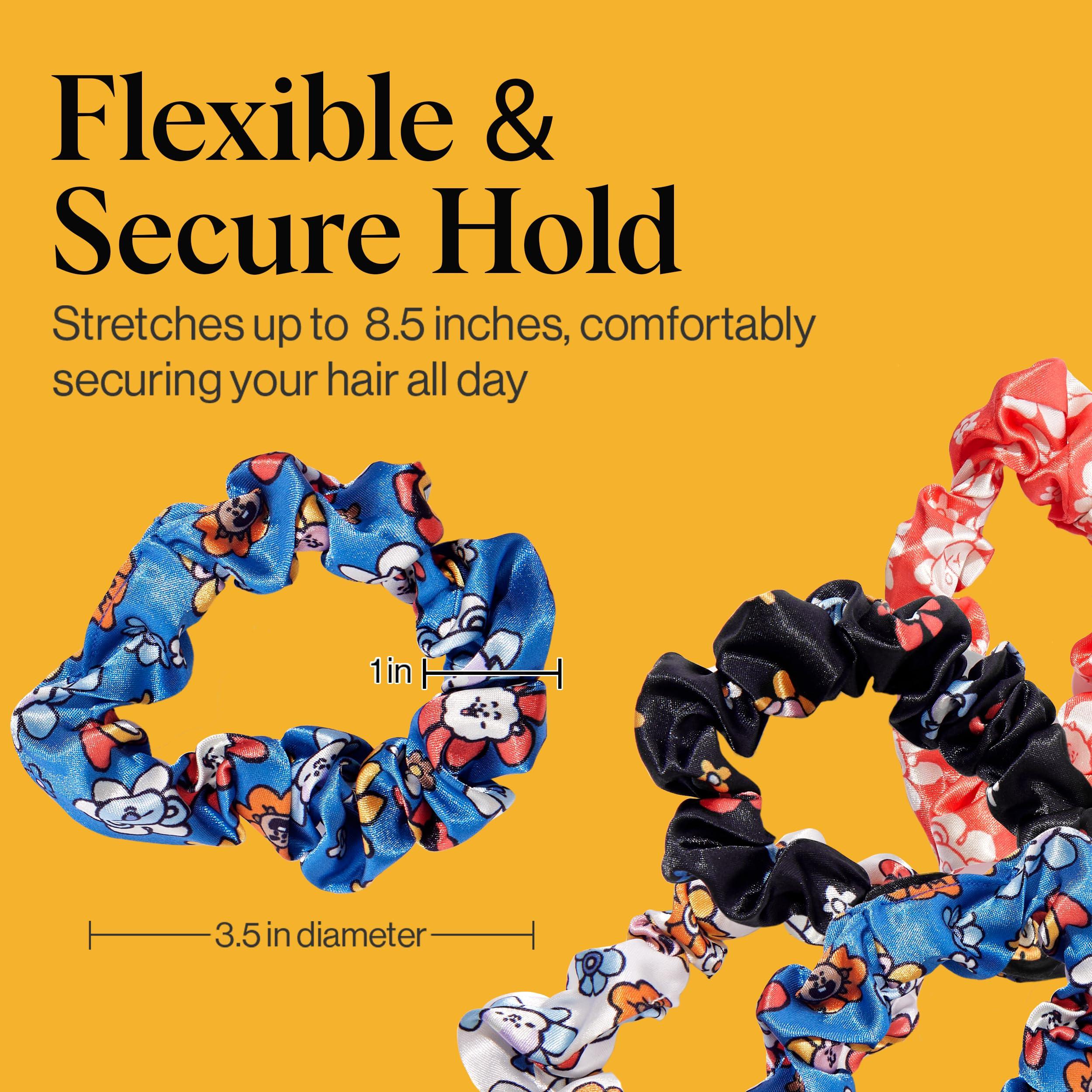 Kitsch Kitsch x BT21 Satin Scrunchies for Women - No Crease Hair Ties for Girls | Scrunchies For All Hair Types and Textures, Perfect for Day or Night - 4 Pcs