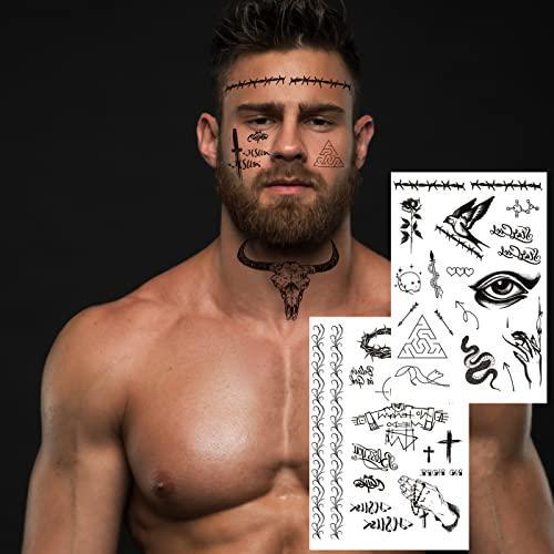 Kotbs Kotbs 6 Sheets Black Totem Barbed Wire Animal Temporary Face Tattoos, Halloween Temporary Tattoos for Men Women, Waterproof Fake Tattoo Stickers for Kids Adult Halloween Costume Accessories and Partie