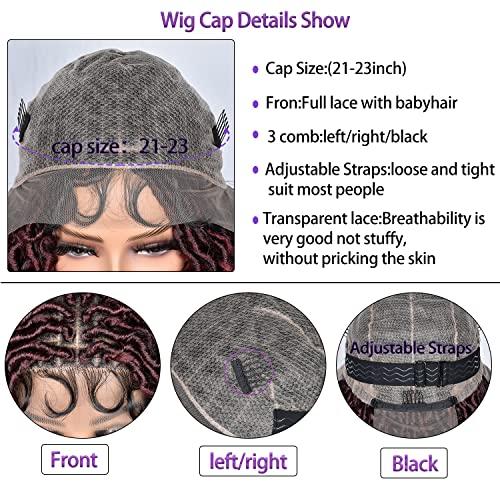 MURAMURA HAIR MURAMURA HAIR Goddess Faux Locs Wigs for Black Women 18Inch Full Lace Curly Synthetic Wigs with Baby Hair Bohemia Locs Twist Crochet Curls Braid Braided Wig(Ombre Red