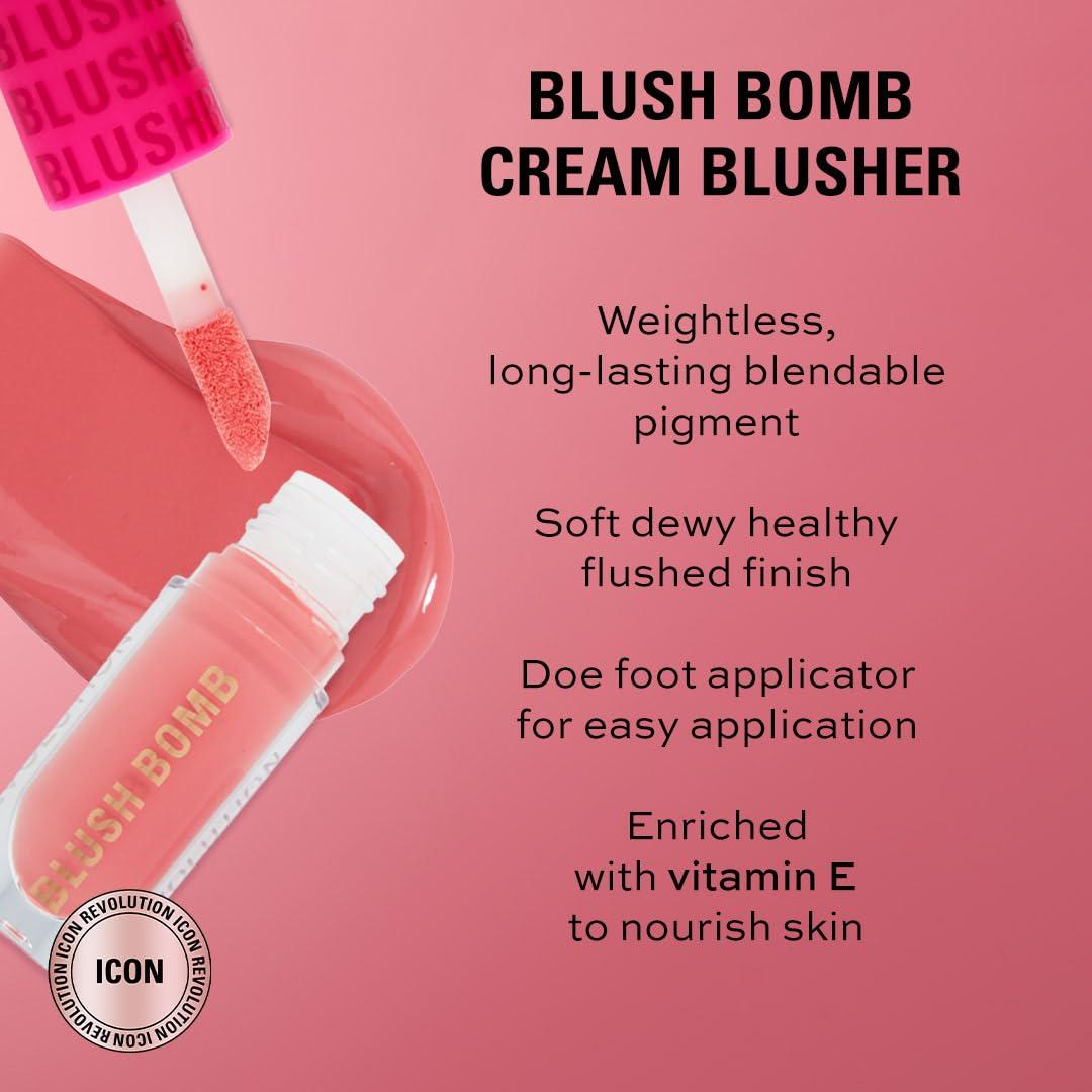 Revolution Beauty London Revolution Beauty, Blush Bomb Cream Blusher, Lightweight Makeup & Creamy Formula for a Dewy Finish, Enriched with Vitamin E, Glam Orange, 0.15 Fl. Oz.