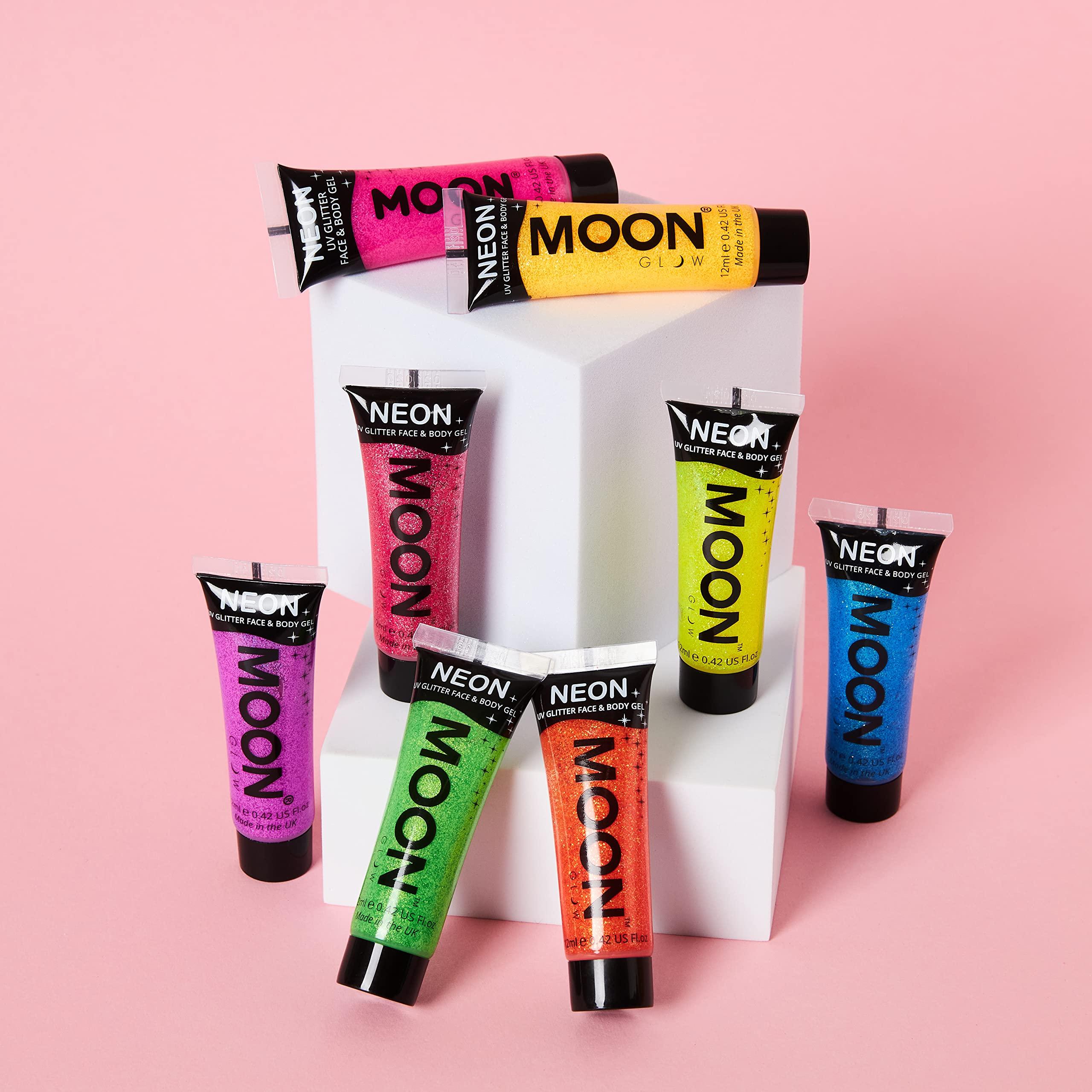 Moon Glow Moon Glow - Blacklight UV Glitter Face & Body Gel - 12ml Set of 8 - Blacklight Face Paint - glows brightly under Blacklight