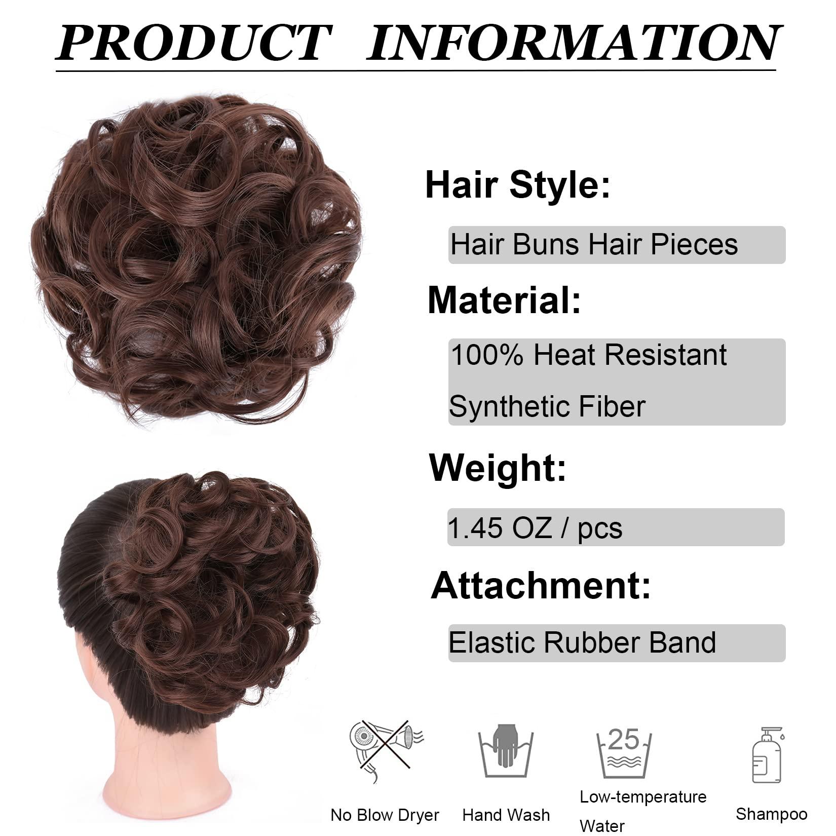 ELAINE ELAINE Hair Buns Hair Piece Messy Tousled Wavy Curly Scrunchies Wrap Ponytail Extensions With Elastic Rubber Band Synthetic Donut Updo Hairpieces for Women Girls (Dark Auburn -#39)