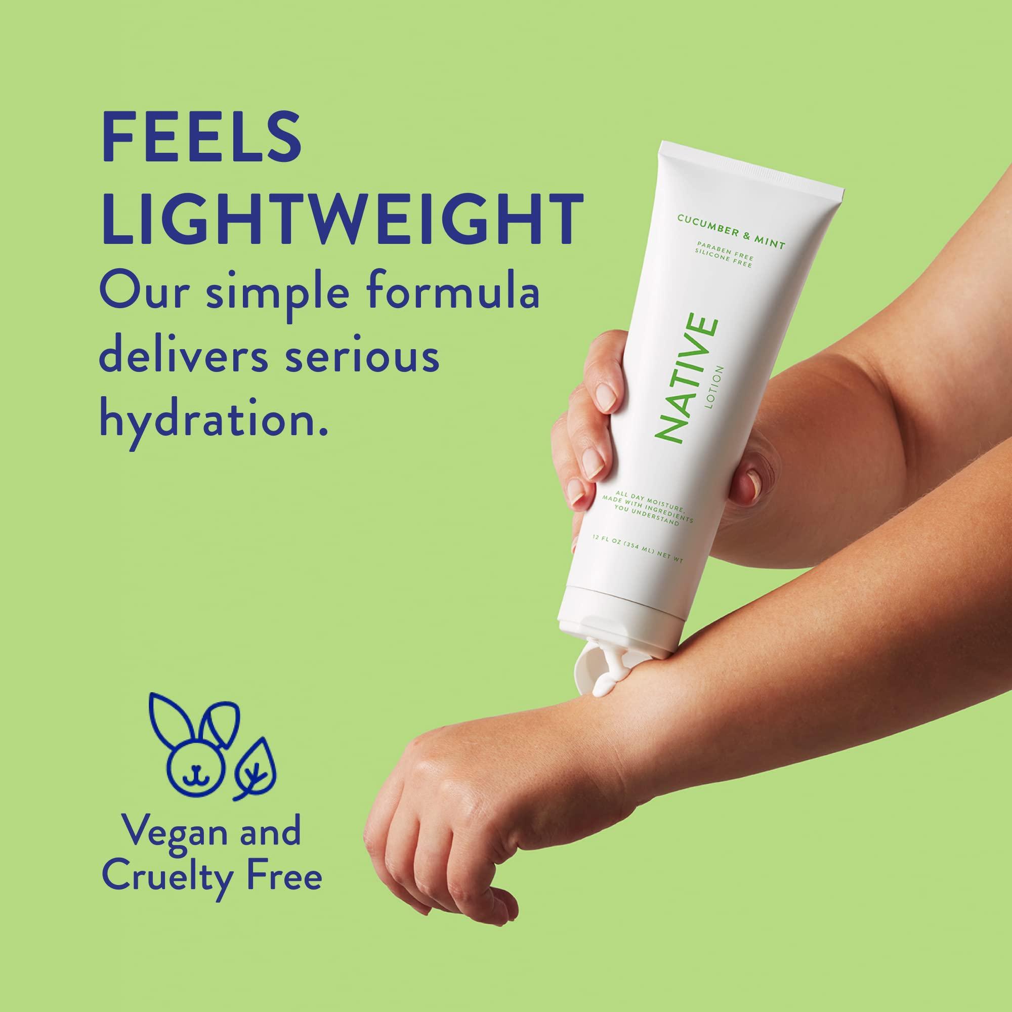 Native Native Body Lotion Contains Naturally Derived Ingredients | for Women and Men, Body Moisturizers for Dry Skin | Cucumber and Mint, 12 fl oz