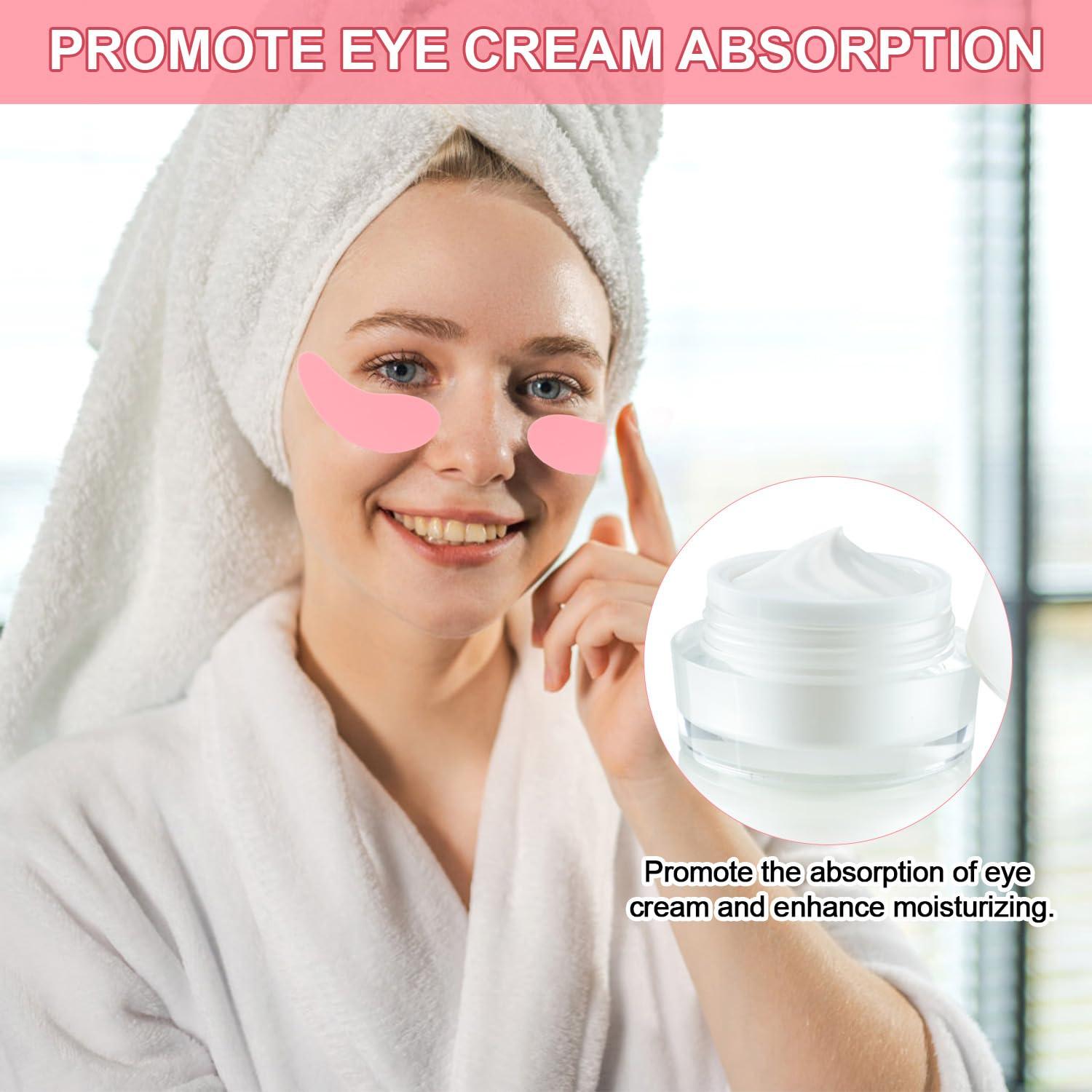 NQEUEPN 1 Pair Reusable Eye Patch, Silicone Reusable Eye Gel Pads Eye Wrinkle Patches Under Eye Mask, Plump Fine Lines & Wrinkles with Metal Eye Cream Applicator & Tin Case (Pink)