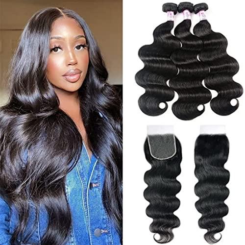 Beauty Forever Beauty Forever 5X5 HD Transparent Lace Closure with 3 Bundles Body Wave Unprocessed Virgin Human Hair Natural Color