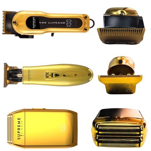 Supreme Trimmer Supreme Trimmer 3-in-1 Barber Bundle | Pro Clipper, T-Shaper Trimmer & Crunch Foil Shaver | Professional Beard Trimmer Mens Hair Clipper Kit | Gold