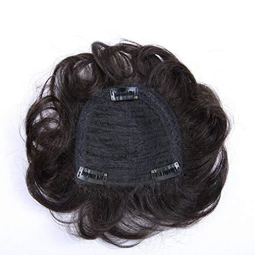 LXUE 5.5" Real Human Hair topper for Short Hair Clip in Wavy Hairpieces for Women with Thinning Hair, Off Black