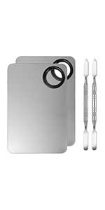 BESARME 4 in 2 Set Makeup Mixing Palette, Stainless Steel Foundation Palette with Spatula for Mixing Foundation Eye Shadow Eyelash Nail Art…