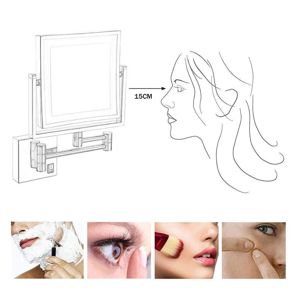 Suuim Makeup Mirror Makeup Mirror, Bathroom Shaving Mirror Wall Mounted LED Illuminated Makeup Mirror 8X Magnification Extending Folding Double Side with Dr