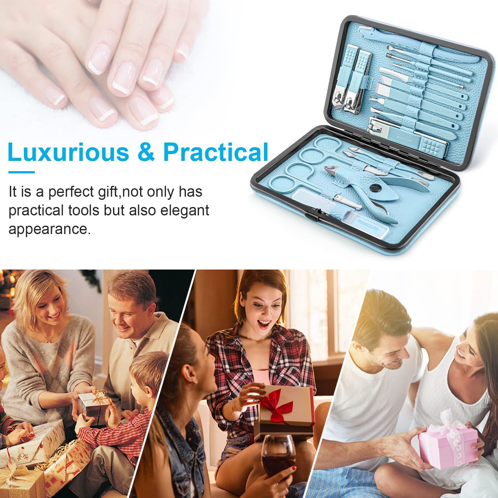 Leipple Manicure Set Professional Pedicure Kit Nail Clippers Kit - 18 pcs Nail Care Tools - Grooming Kit with Luxurious Upgraded Travel Case (Blue)