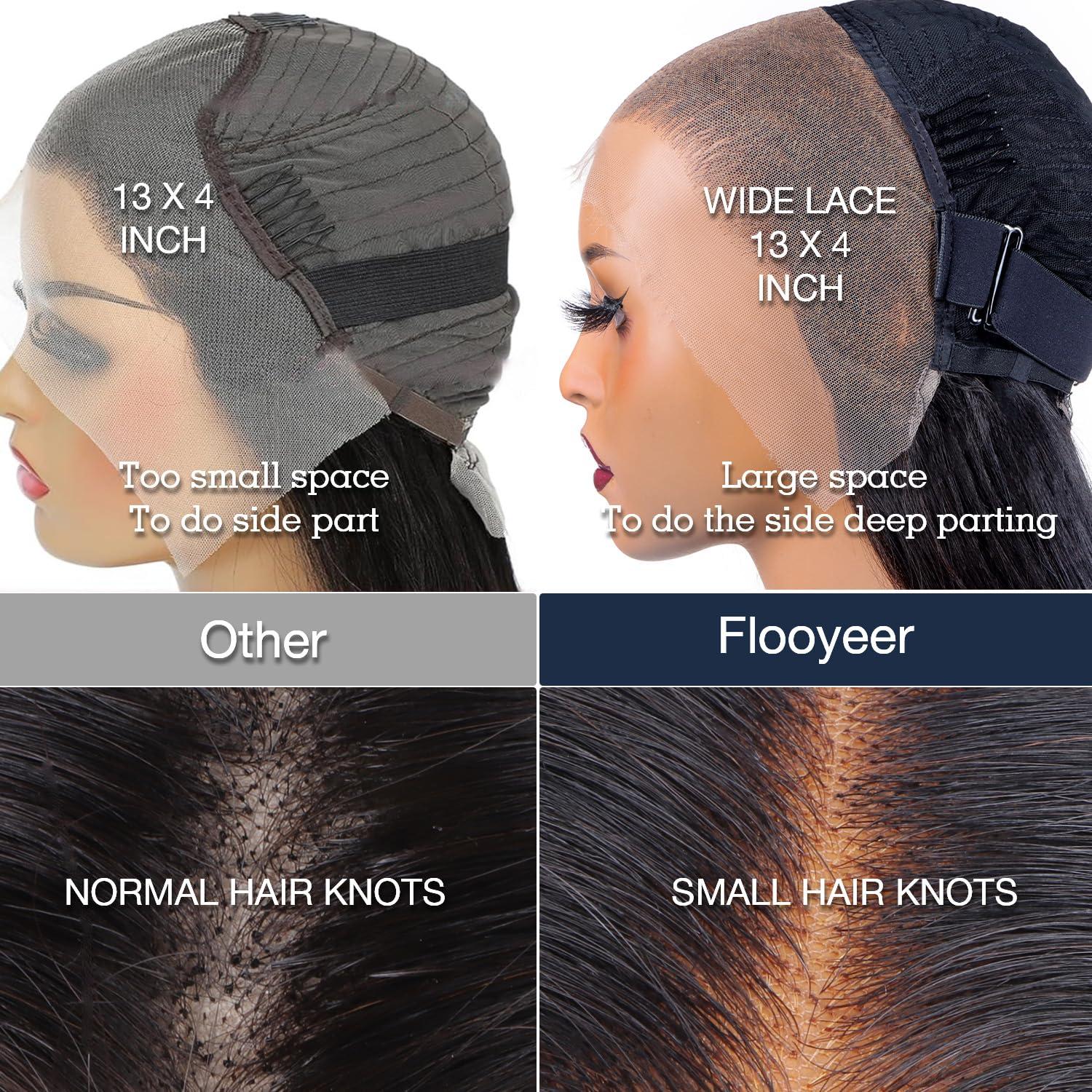 flooyeer 22 Inch Deep Wave Lace Front Wigs Human Hair, 180% Density 13x4 Real HD Lace Full Frontal Wigs Glueless Wigs Human Hair Pre Plucked Hairline Bleached Knots Hair Wig with Baby Hair