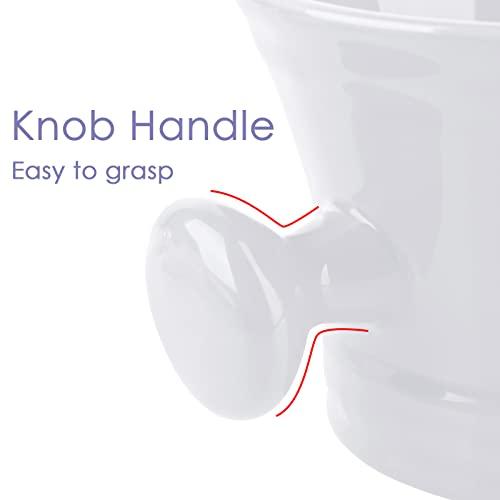 Linkidea Linkidea Ceramic Shaving Mug with Knob Handle, Deep Size Wet Shaving Cup, Razor Shave Soap and Cream Bowl for Men, White