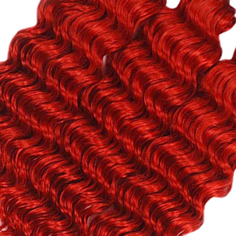 ZevPiul Bright Red Human Hair Bundles Red Deep Wave Bundles 12 14 16 Inch Fire Red Bundles Human Hair 8A Unprocessed Brazilian Virgin Burgundy Deep Wave Bundles Human Hair Extensions