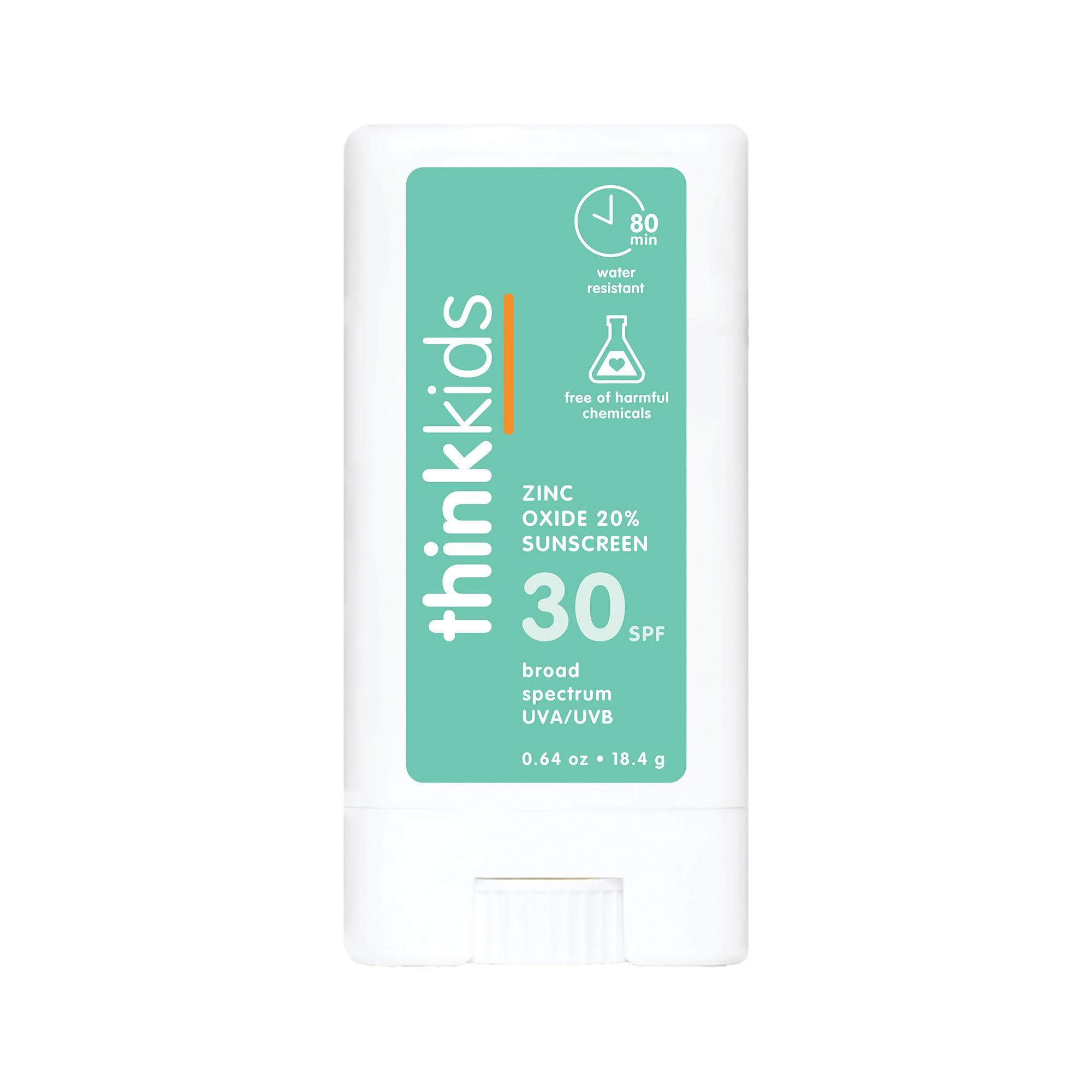 THINK Thinksport Kids SPF 30 Mineral Sunscreen Stick, 0.64 Oz, Safe, Natural, Water Resistant Reef Safe Sunscreen for Children, Broad Spectrum UVA/UVB Sun Screen, Travel Stick for Sun Protection