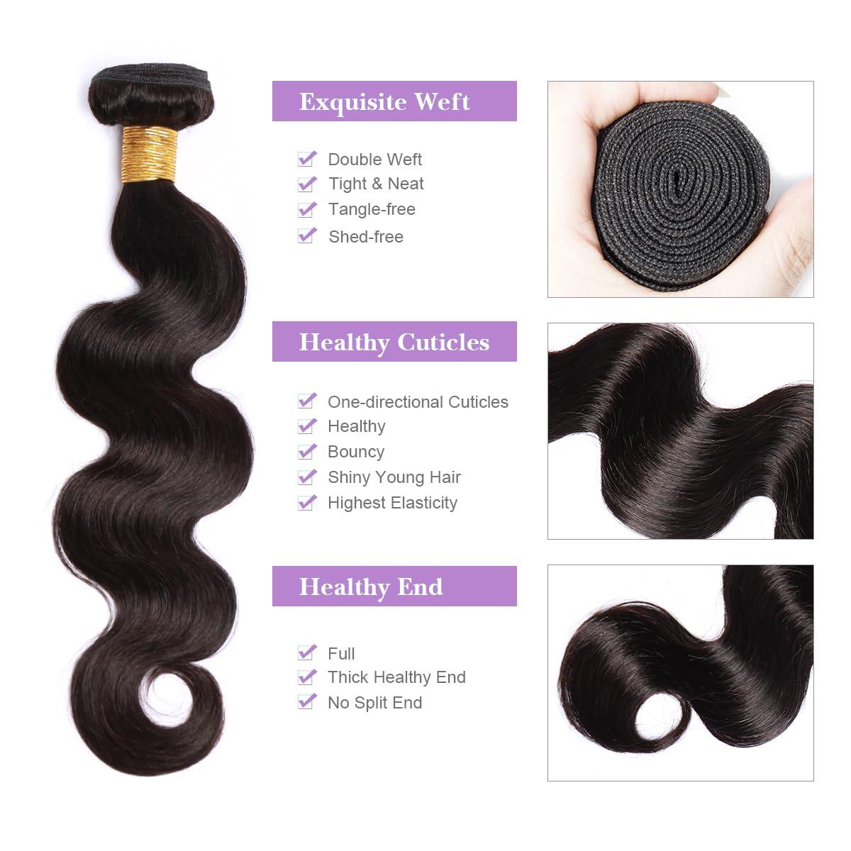 Cenglou Human Hair Bundles 28 Inch Body Wave Bundles Human Hair 100% Unprocessed 12A Brazilian Virgin Hair Bundles Human Hair Extensions Deals Long Quick Weave Bundles Human Hair Double Weft Natural Black