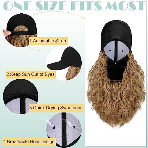 Lansigreen Lansigreen Hat Wig for Women Baseball Cap with Hair Extensions Adjustable Hat Attached 15\" Short Curly Hairpieces Synthetic Wig Ash Blonde Mix Ginger Brown