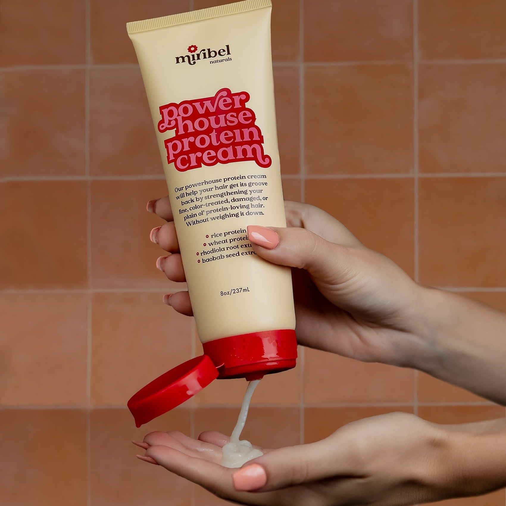 Miribel Miribel Powerhouse Protein Cream for Hair, 8 fluid ounces - Repair, Strengthen, and Protect Damaged, Fine, Wavy, or Curly Hair - Vegan, Sulfate-Free, Paraben-Free Leave-In Conditioner and Protein Mask