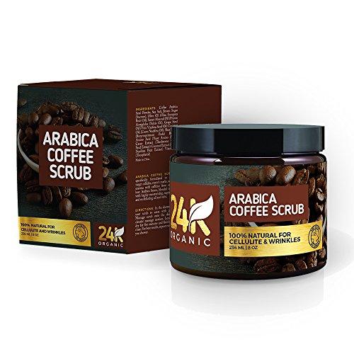 24K Organic 24K Organic Arabica Coffee Scrub, Contains Vitamin E. & Shea Butter, Therapy for Varicose Veins, Cellulite, Stretch Marks, Eczema and Acne, Deep Skin Exfoliator, 8 oz.