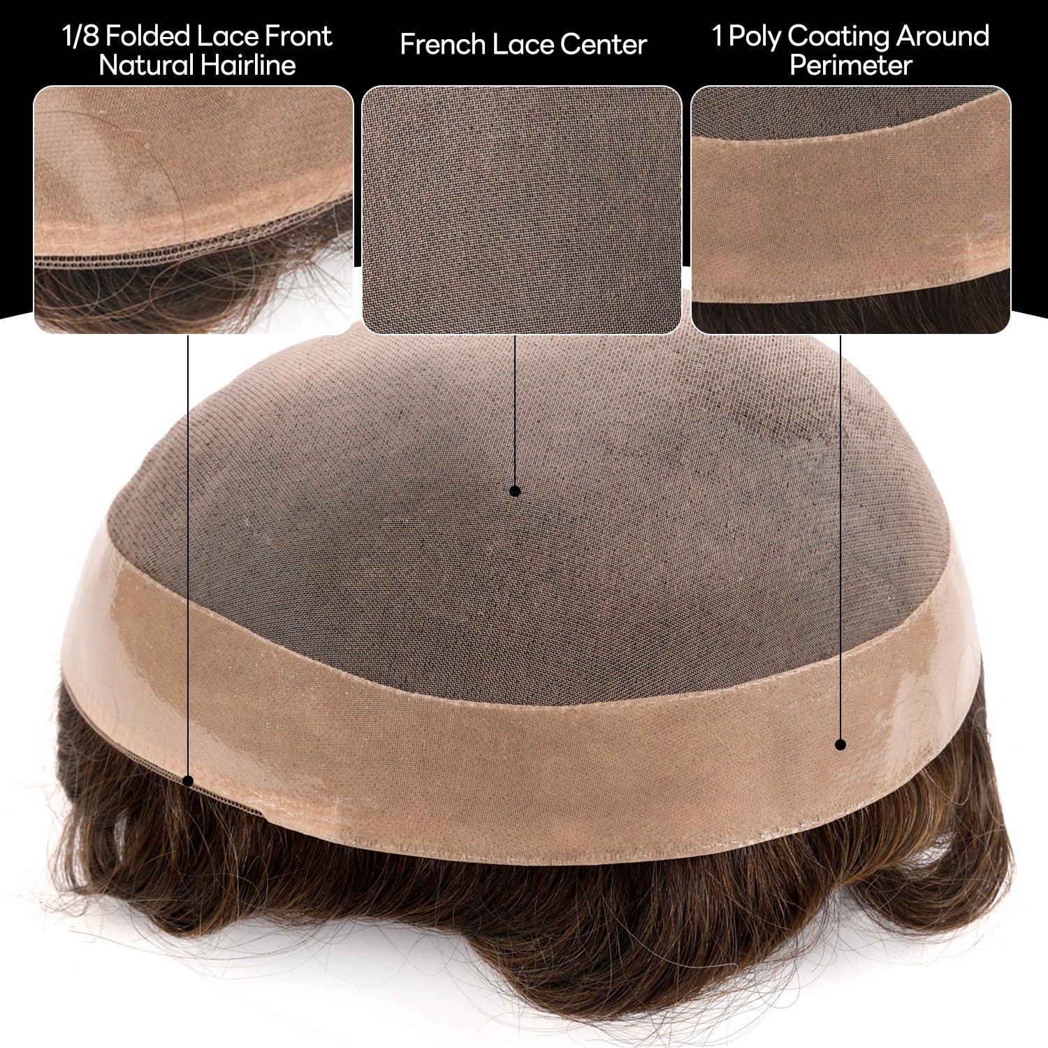 Generic Generic Hair System For Men Toupee Fine Mono Hair Piece European Human Hair Replacement NPU Skin Around Toupee For Men (20# Light Ash Blonde, 8x10\"\"-100% Light Med-Light Density)