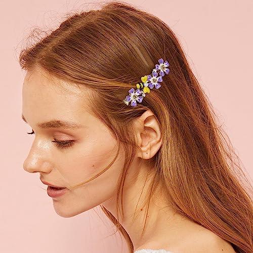 CHANZET CHANZET Bee Flower Hair Clip Pins with Rhinestone Pearl 3pcs, Gold Vintage Decorative Metal Hair Clips, Elegant Purple Flower Hair Barrettes Hairpin Bee Hair Styling Accessories for Women Girls