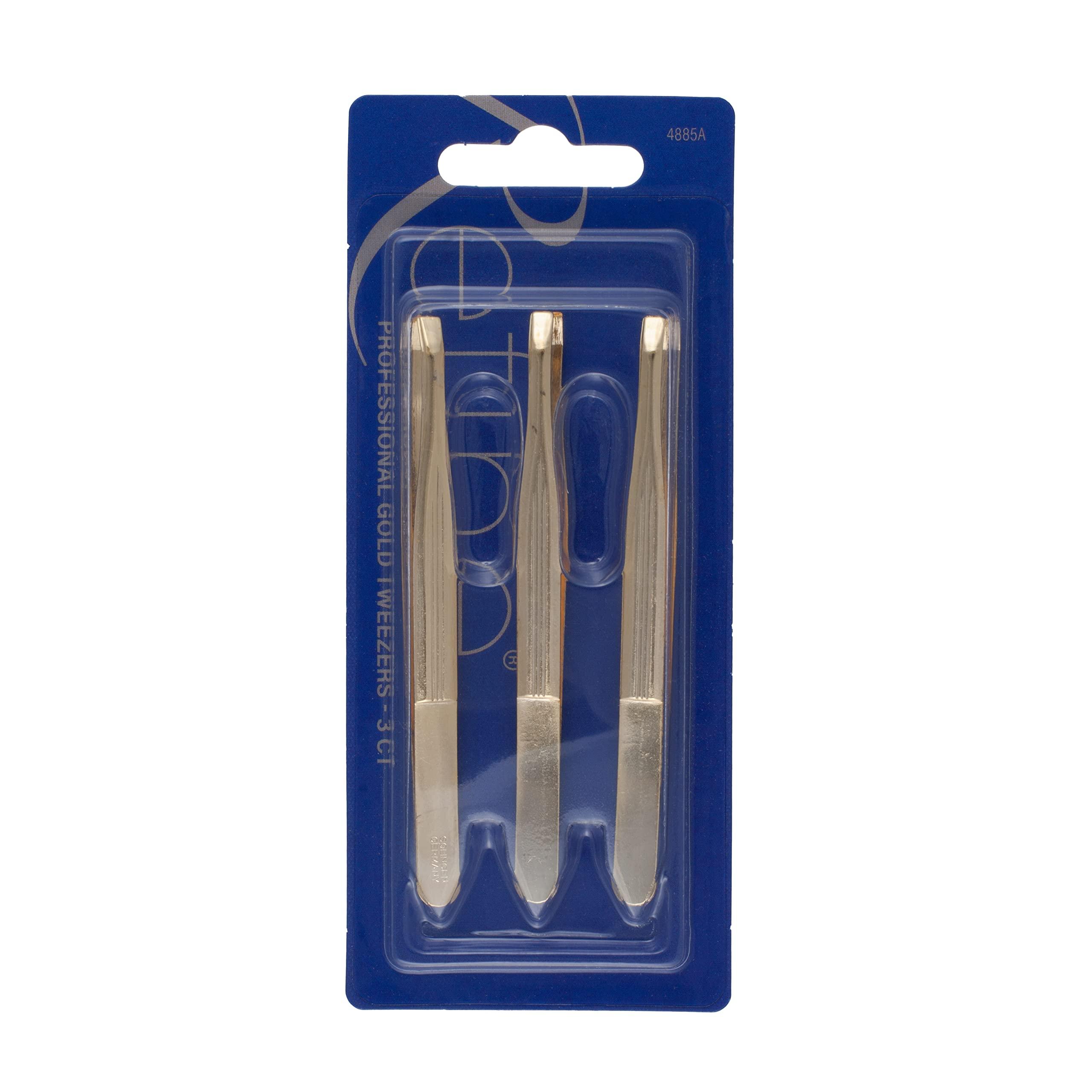 Refine REFINE - Germany - Professional Gold Tweezers, 24K Gold Plated for Eyebrow Shaping and Tweezing Hair Post-Waxing - 3 ct (Pack of 2)