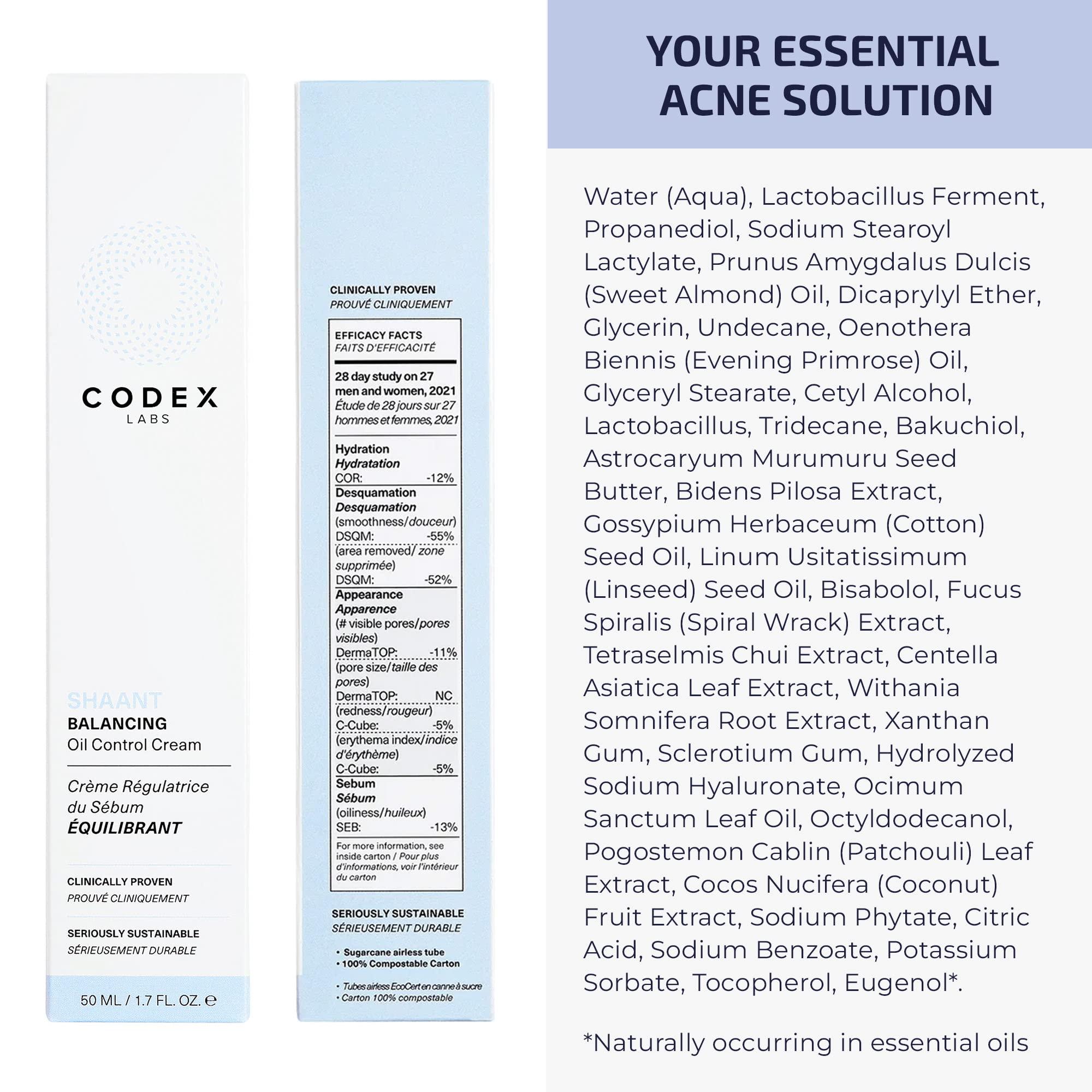 Codex Beauty Codex Labs Shaant Balancing Face Cream - Plant Retinol Alternative & Oil Control - For Acne Prone Skin, All Skin Types - With 1% Bakuchiol, Ashwagandha - Cruelty-Free, Vegan Skincare (50ml)