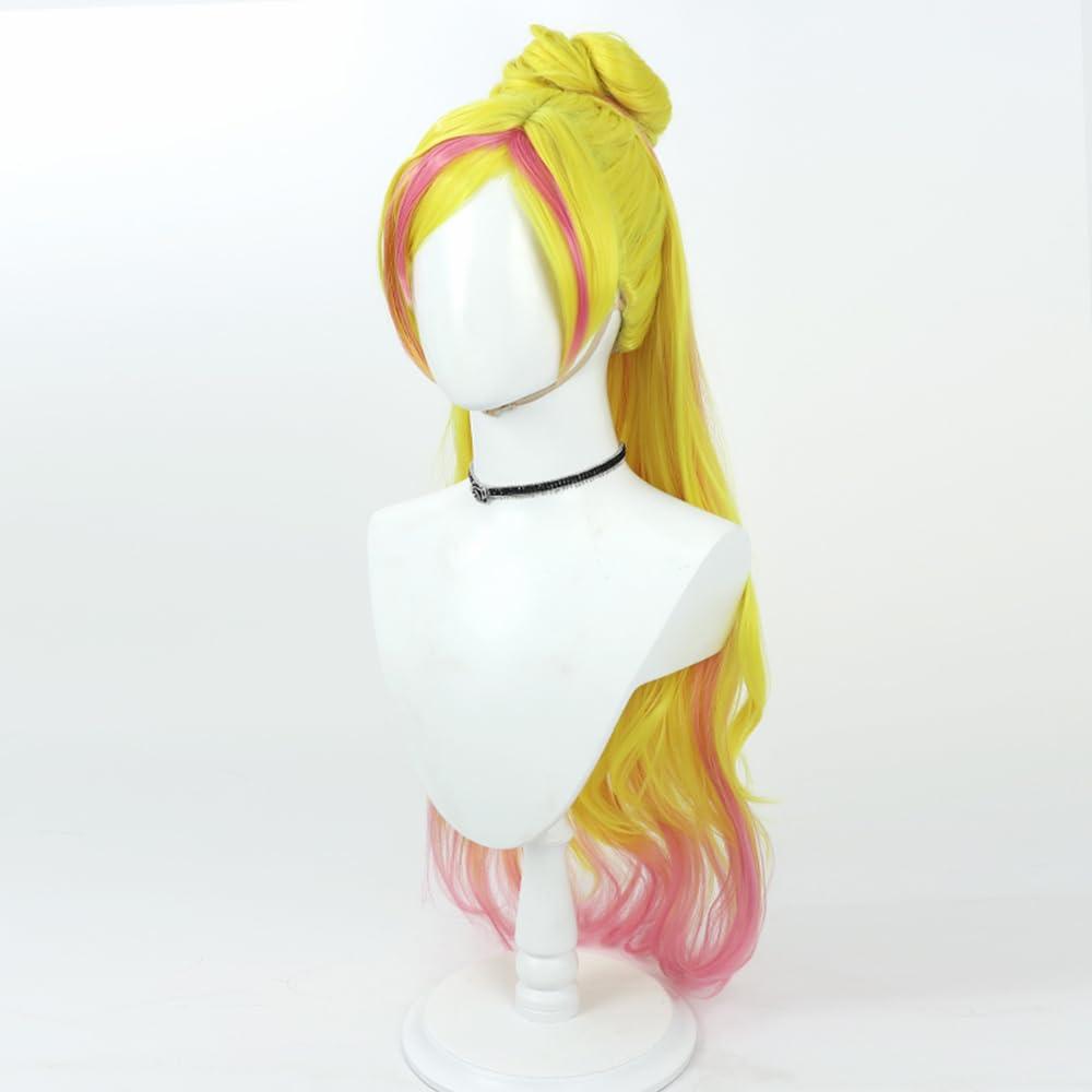 TEDPRBGE TEDPRBGE Anime Cosplay Wig Highlight Ombre Yellow Red Wig Long Wavy Wig with Bun Layered Wig with Bangs Cosplay Costume Wigs 33 inches (Yellow Red)
