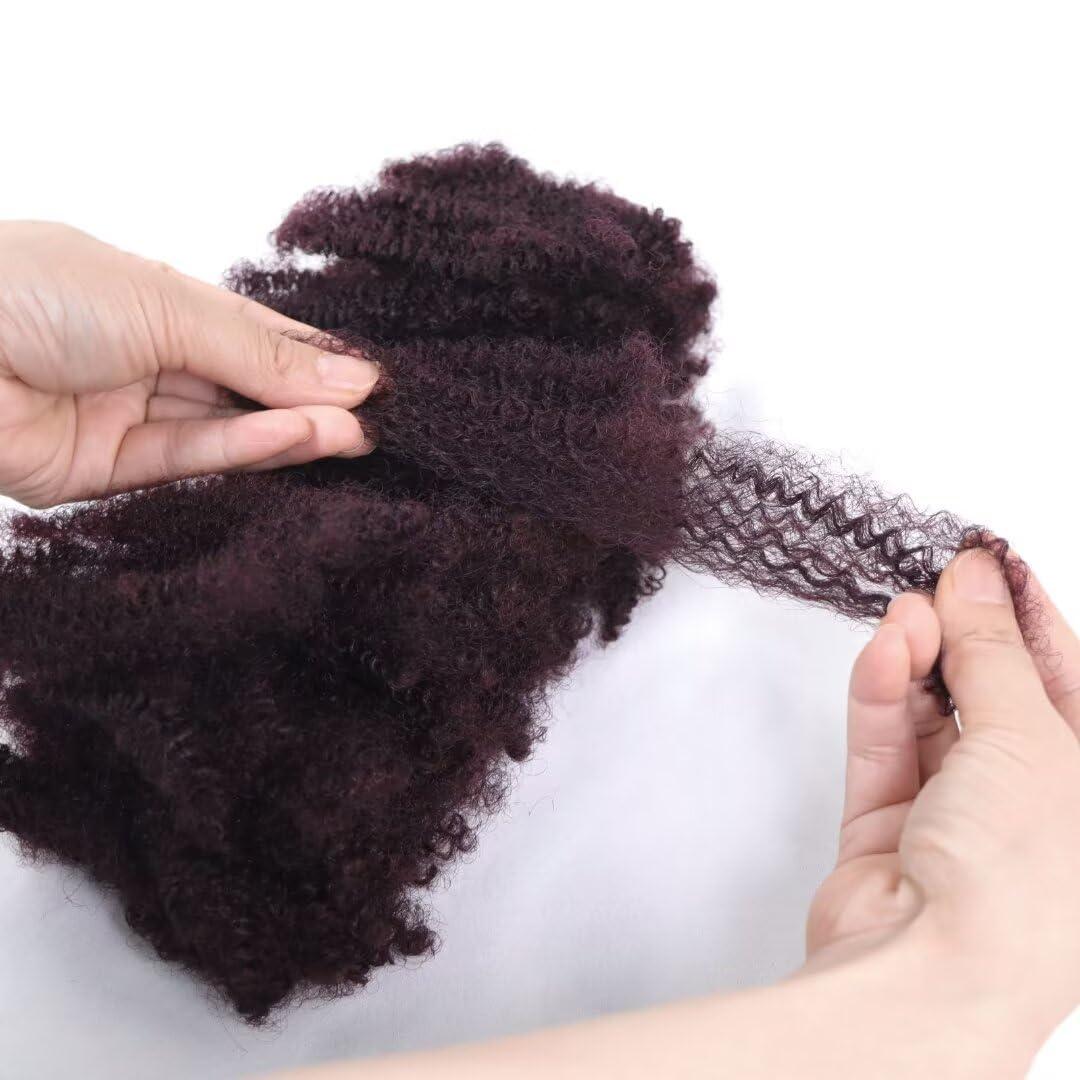 HAPPY&CC HAPPY&CC Afro Kinky Bulk Human Hair for Dreadlock Extensions, Repair Locs Twists and Braids 99J Burgundy Color 12 Inch 50Gram