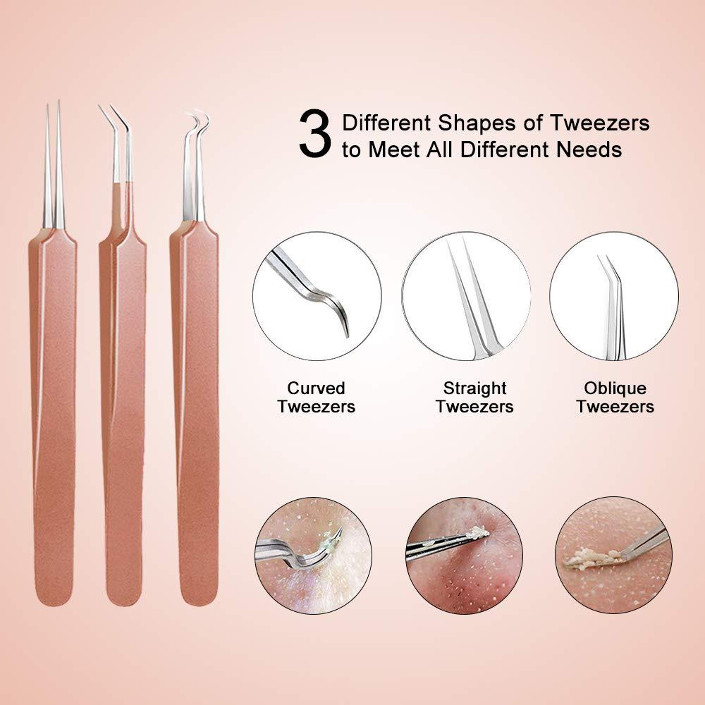 Aooeou 10 PCS Blackhead Remover Tool Kit, Aooeou Professional Stainless Steel Pimple Popper Tool Easy Removal for Blemish, Whitehead Popping, Zit Removing for Nose Face (Rose Gold)