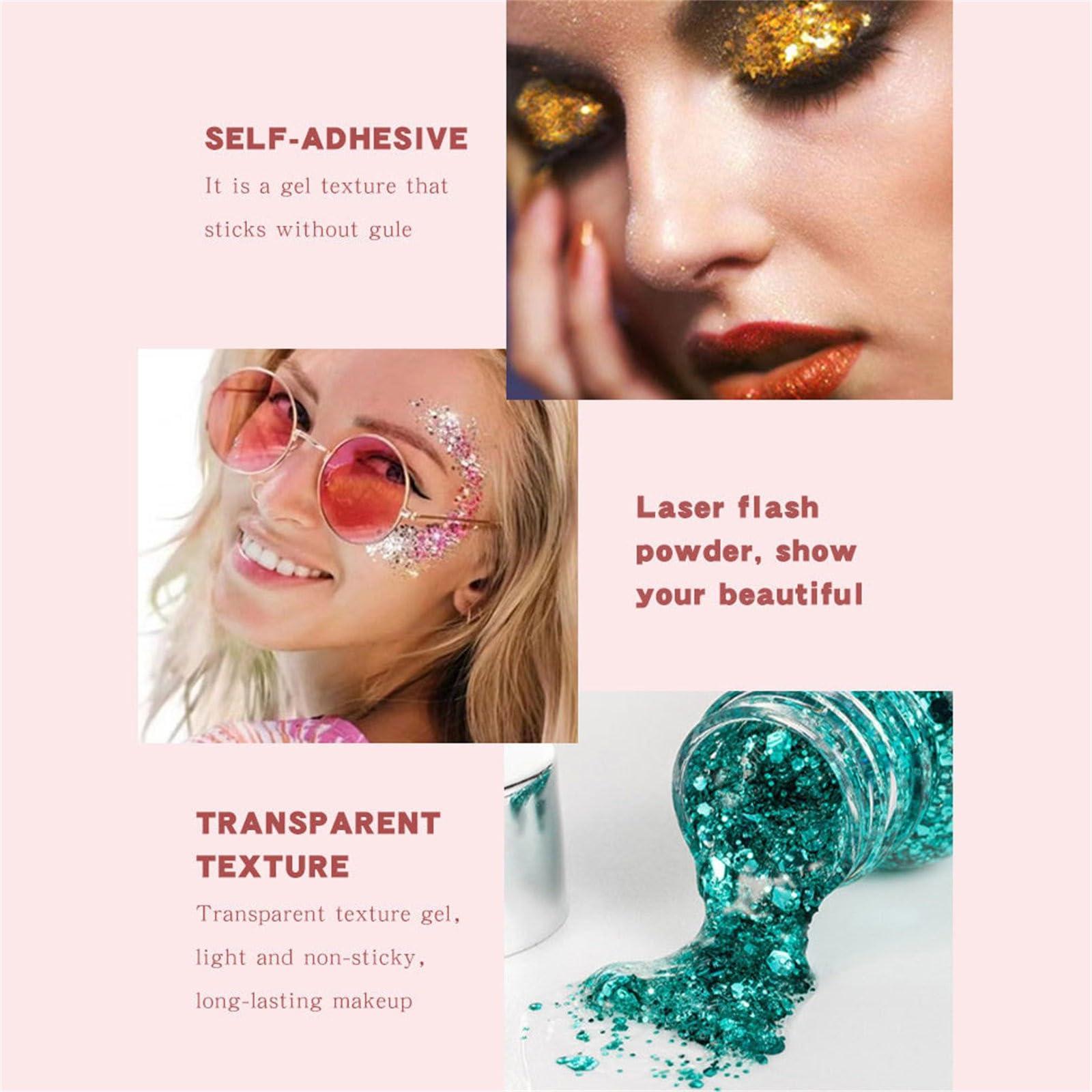 SWEETSHION SWEETSHION Eye Makeup Tape Strips Liquid Eyeshadow Glitter Body Gel Festival Glitter Cosmetic Face Hair Nails Makeup Long Lasting Sparkling Highlighter Pencil