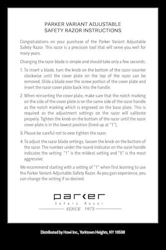 Parker Safety Razor The Parker Variant ADJUSTABLE Double Edge Safety Razor, Customize your Shave with a Turn of the Dial from Mild to Aggressive - 5 Blades Included (SATIN CHROME)