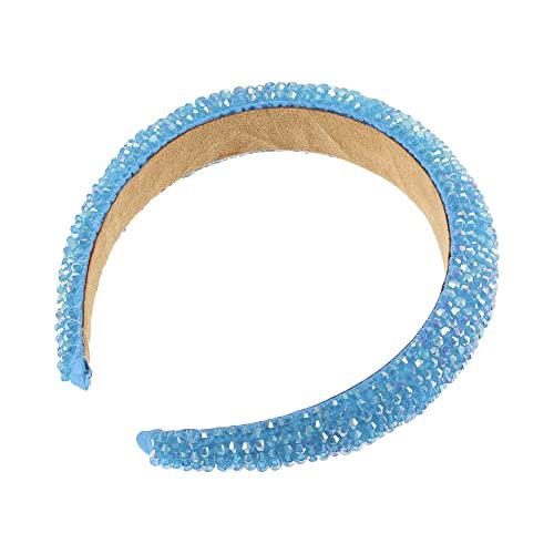 VOCOSTE VOCOSTE Rhinestone Headband, Bling Padded Hairband Sparkle Faux Crystal Headbands Hair Accessories for Women, Sky Blue, 1.18 Inch Wide