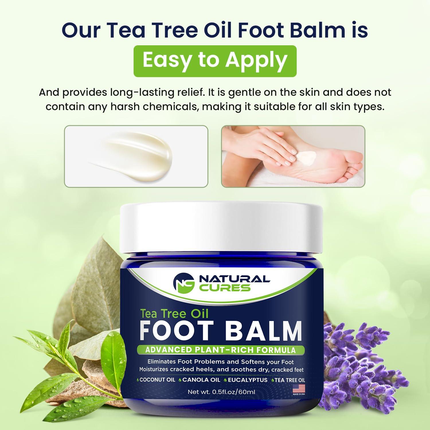 NC NATURAL CURES Tea Tree Oil Foot Balm - Instantly Hydrates Cracked Dry Feet and Callused Heels - All Natural Treatment Helps & Soothes Irritated Skin & Athletes Foot, Best Moisturizing Foot Care For Woman & Man - Made in USA