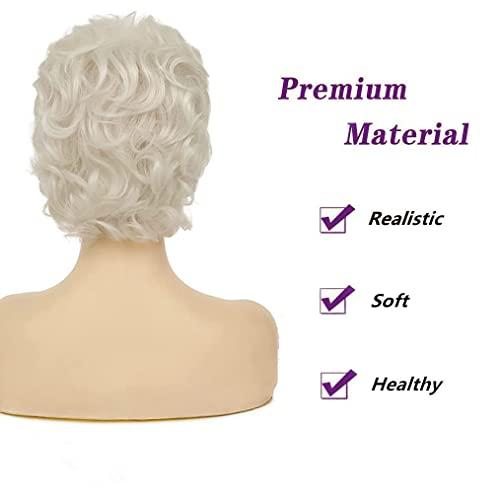 Beweig Beweig Short Curly White Wigs for Women Fluffy Natural Looking Synthetic Hair Daily Wigs for Old Ladies