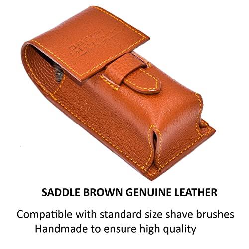 Parker Safety Razor Parker Genuine Leather Travel Shave Brush Case (Saddle Brown)