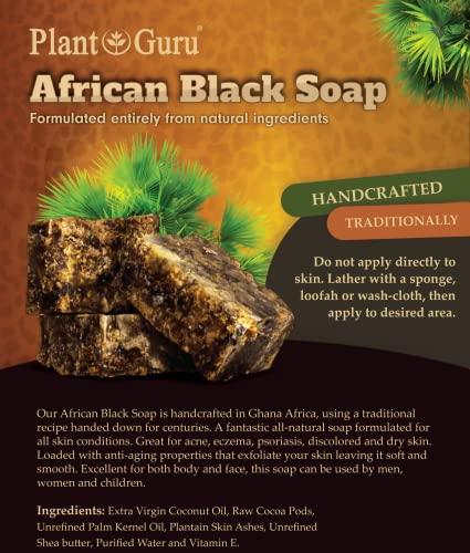 Plant Guru Raw African Black Soap 3 lbs. Bulk Bars 100% Pure Natural From Ghana. Acne Treatment, Aids Against Eczema & Psoriasis, Dry Skin, Scars and Dark Spots. Great For Pimples, Blackhead.