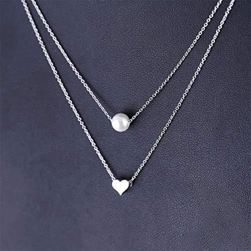 Doubnine Doubnine Danity Layered Necklace Simulated Pearl Heart Silver Women Simple Everyday Fashion Jewelry