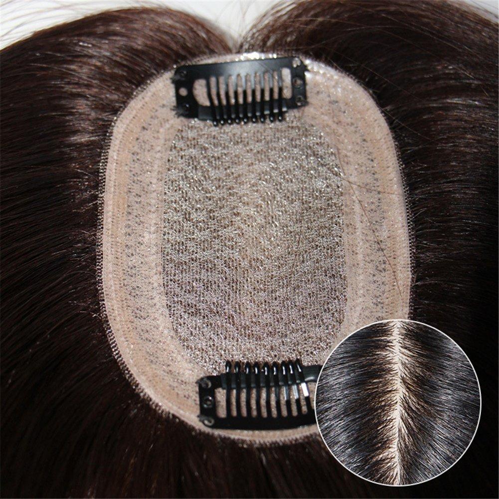 Susanki 3"x 4" Silk Base Human Hair Topper Free Part Invisible Secret Wiglet Hairpieces for Women with Hair Loss, 12" Dark Brown