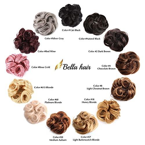 Bella Hair Bella Hair 100% Human Hair Scrunchies for Women Messy Bun Hair Piece Wavy/Curly Up-Do Ponytail Extension (#30 Medium Auburn/Red Brown)