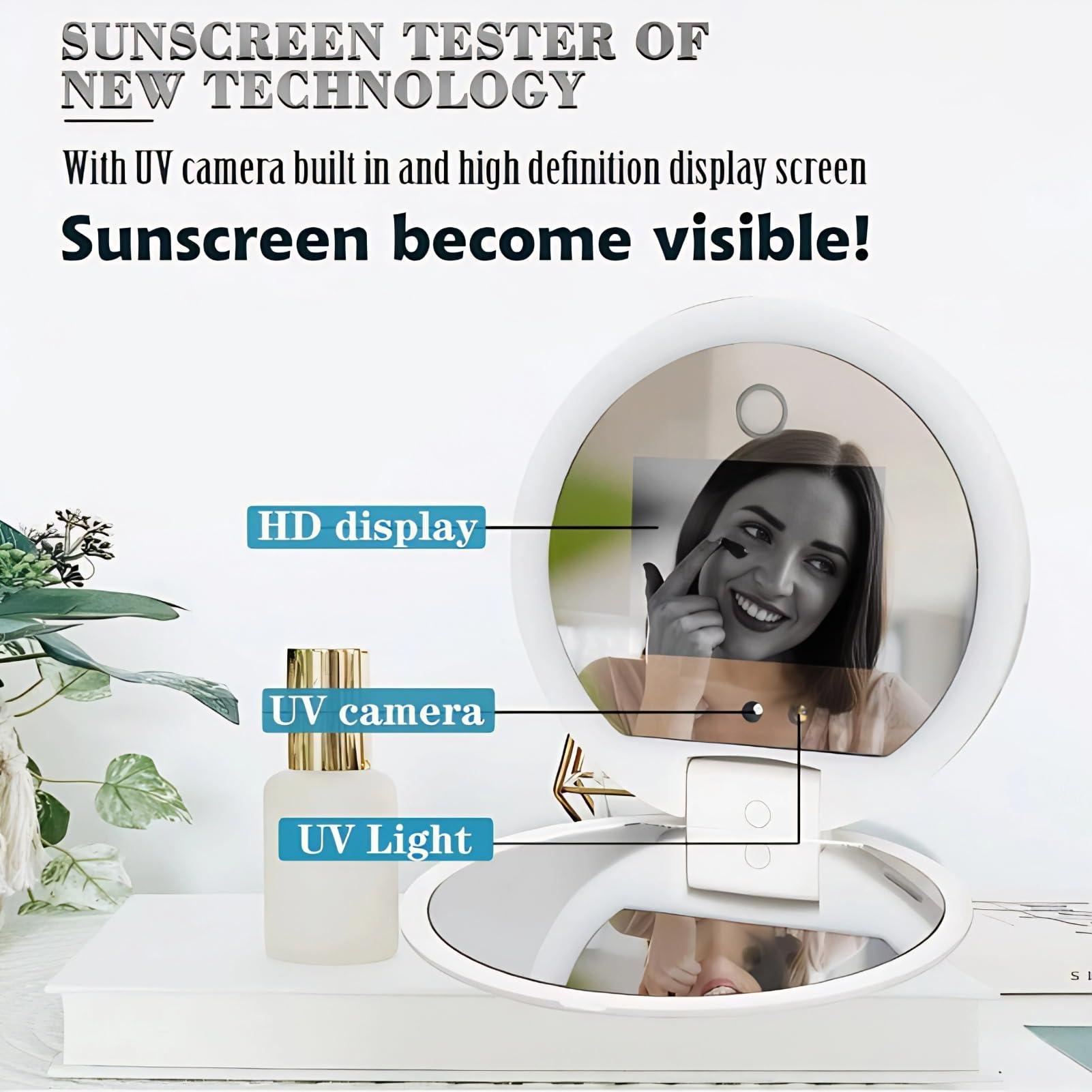 BONKZEBU UV Mirror,Intelligent Touch Control Brightness Adjustment Sunscreen UV Mirror,UV Camera Lens Sunscreen Testing Mirror,for Makeup Removal
