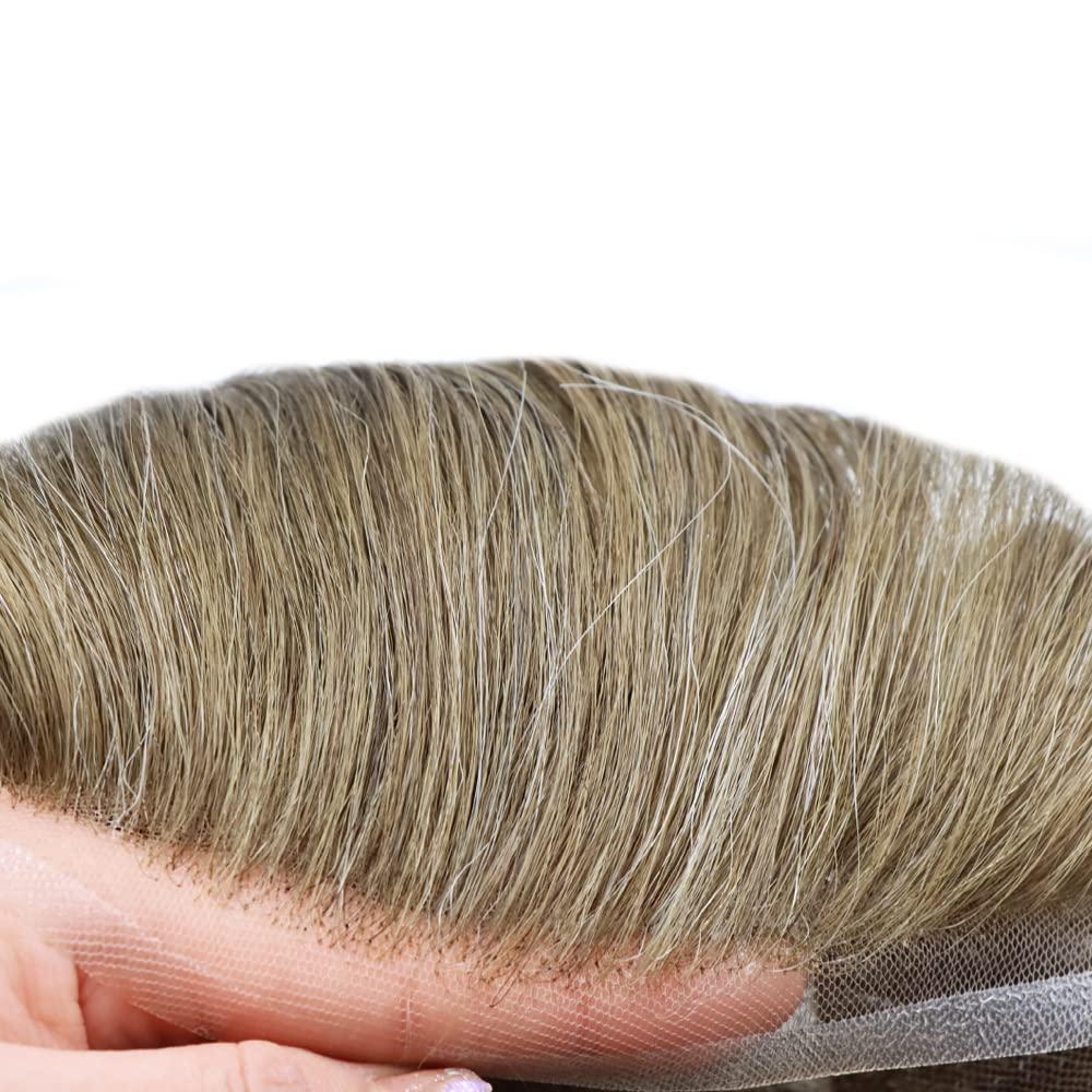 Generic Toupee for Men Real Human Hair Breathable French Lace Hair System For Men Bleached Knots Men Hair Piece Natural Hairline Durable Men Hairpiece Mens Hair Replacement System (8\'\' X 10\'\', #1720 #17 DARK ASH BLONDE WITH 20% GREY-100% Light Medium Den