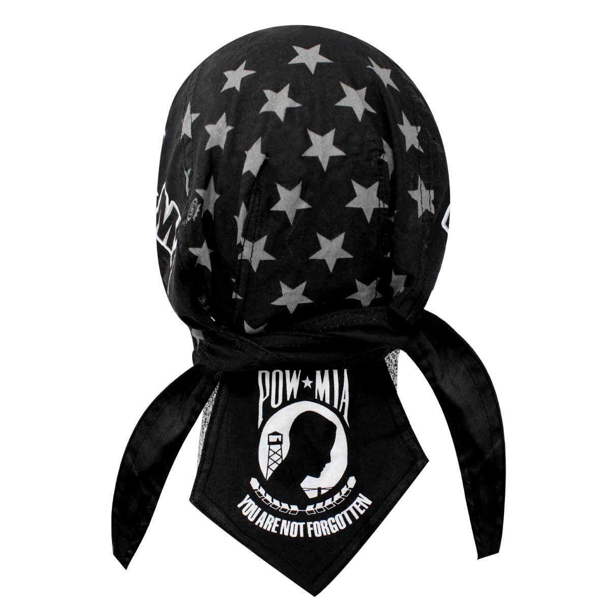 Generic Black White POW MIA Prisoner of War Missing in Action Logo Military Headwrap Head Wrap Durag Doo Rag with Sweatband