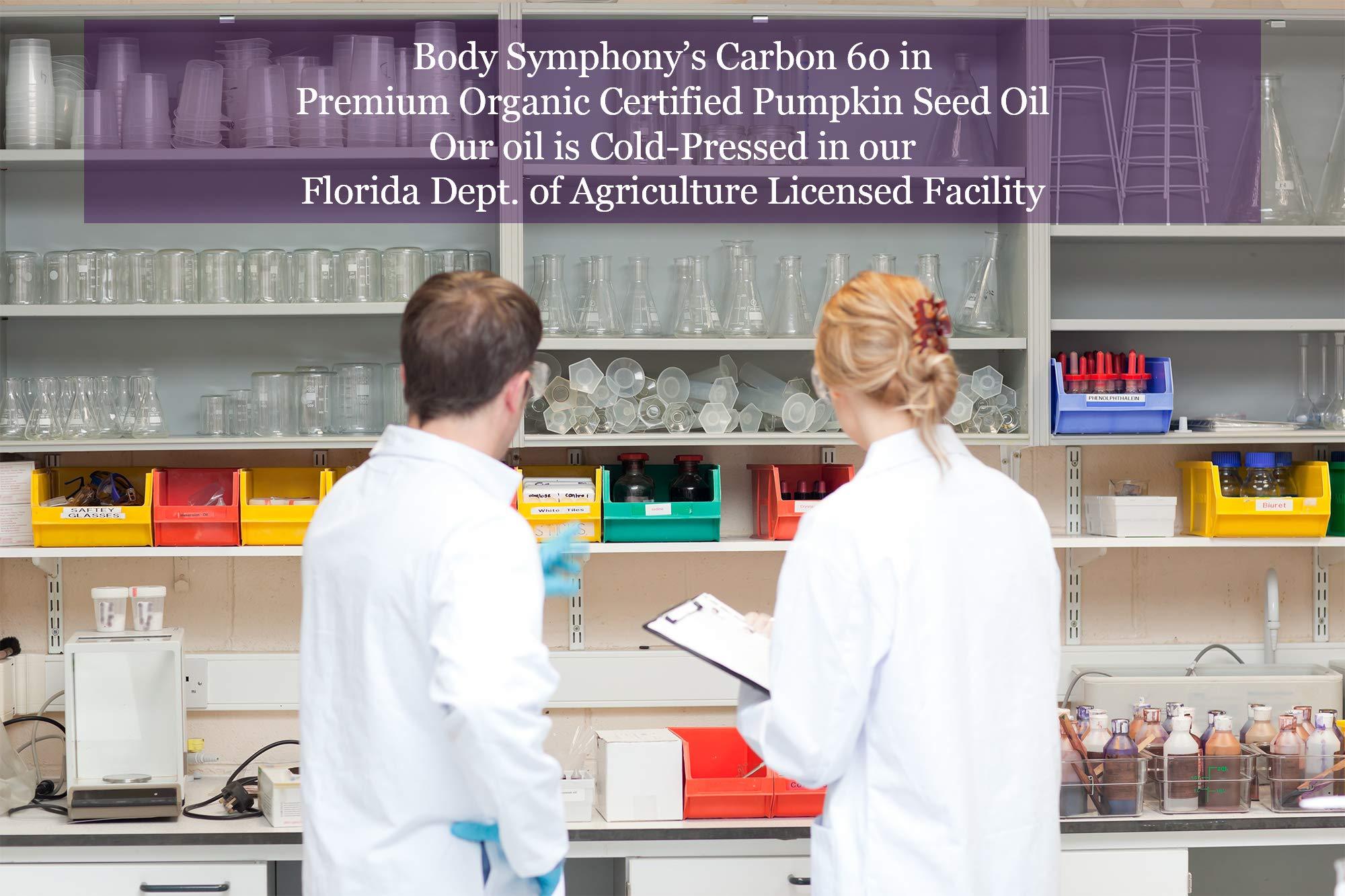 MyBodySymphony.com C60 Oil | 500 ml 99.9+% Pure Vacuum Oven Dried C60 |400mg Research Grade Carbon 60 in Organic Pumpkin Seed Oil | Made in Small Batch | Shipped in Amber Bottle for Freshness by Body Symphony