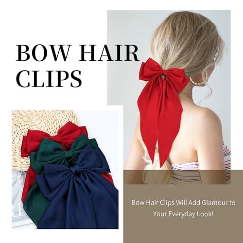 Cinaci Cinaci 8 Pieces Silky Satin Big Hair Bows for Women Girls Teens, Fancy Long Tail Bow Hair Clips French Hair Barrettes Hair Accessories